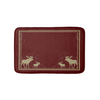 Rustic maroon moose swirl memory foam bath mat