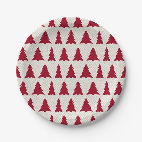 Rustic Maroon Tree Pattern on Beige Holiday Party Paper Plates