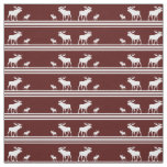 Rustic maroon white moose fabric piece