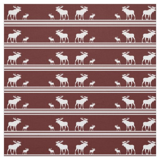 Rustic maroon white moose fabric piece