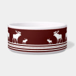 Rustic maroon white moose pet bowl<br><div class="desc">Rustic moose pet bowl</div>