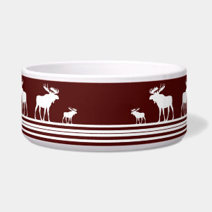 Rustic maroon white moose pet bowl