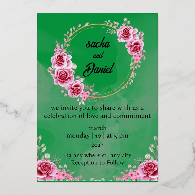 Rustic Maroon Winter Wedding Floral Foil Invitatio Foil Invitation (Front)