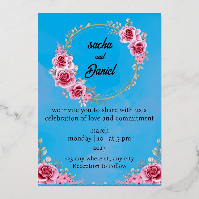 Rustic Maroon Winter Wedding Floral Foil Invitatio Foil Invitation (Front)