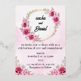 Rustic Maroon Winter Wedding Floral Foil Invitation