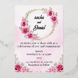Rustic Maroon Winter Wedding Floral Foil Invitation
