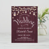 Rustic Maroon Wood & Lights Wedding Invitation (Standing Front)