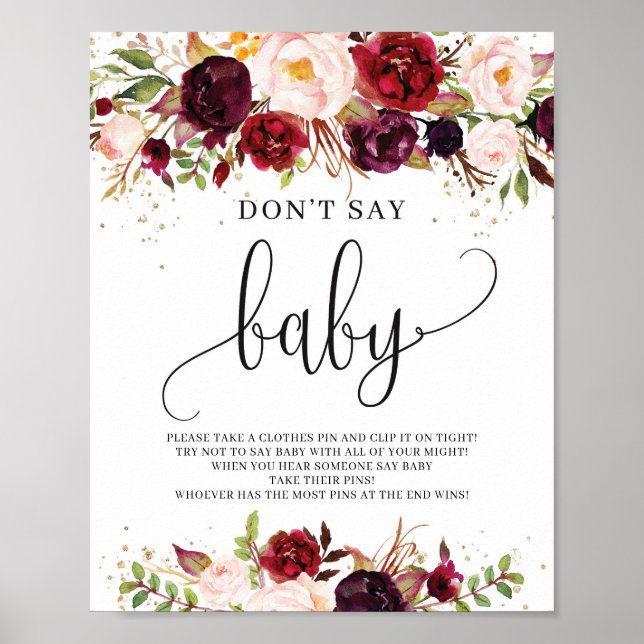 Rustic marsala burgundy don't say baby sign game (Front)