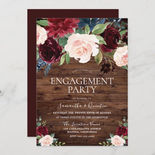 Rustic Marsala Burgundy Floral Engagement Party Invitation
