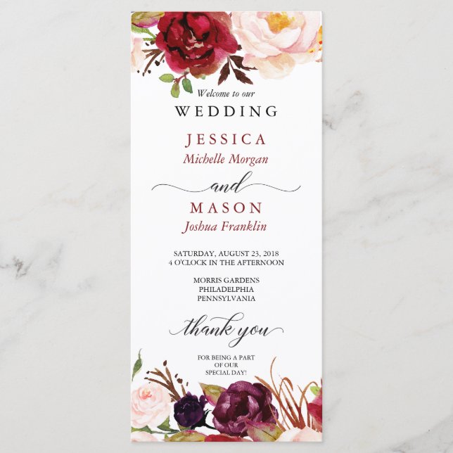 Rustic Marsala Burgundy Wedding Program (Front)
