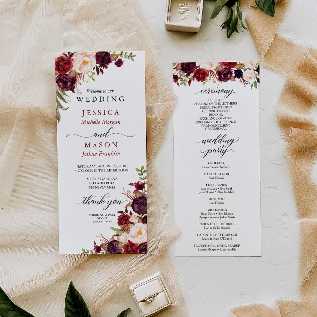 Rustic Marsala Burgundy Wedding Program (Creator Uploaded)