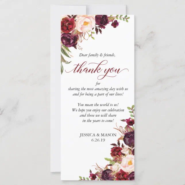 Rustic Marsala Burgundy Wedding Thank You Card | Zazzle