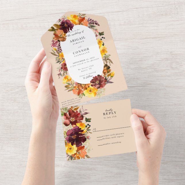 Rustic Marsala Burnt Orange Fall Wreath All In One Invitation (Tearaway)