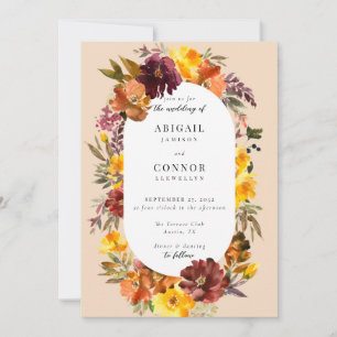 Rustic Marsala Burnt Orange Fall Wreath Invitation