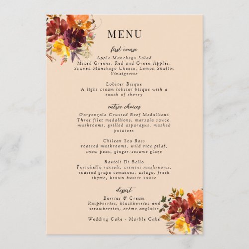 Rustic Marsala Burnt Orange Fall Wreath Menu