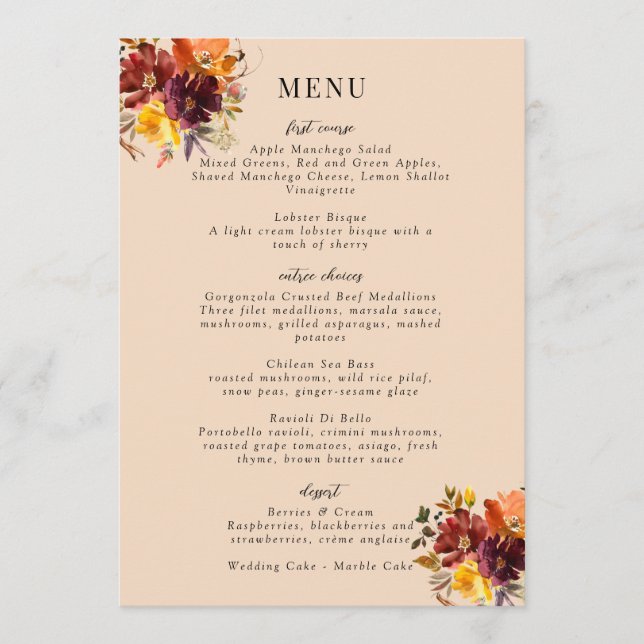 Rustic Marsala Burnt Orange Fall Wreath Menu (Front)