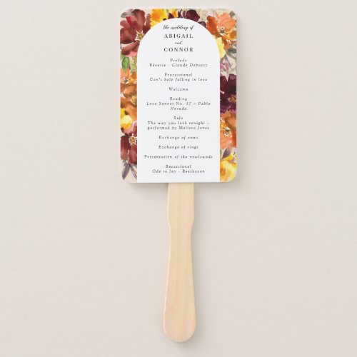 Rustic Marsala Burnt Orange Fall Wreath Program Hand Fan