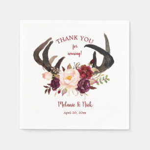 Rustic Marsala Floral antlers wedding decor 4163 Napkins