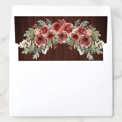 Rustic Marsala Floral Barn Wood Wedding Envelope Liner
