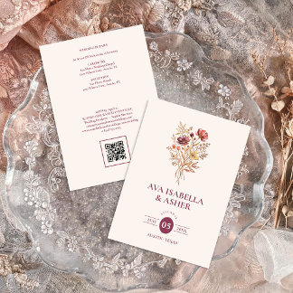 Rustic Marsala Floral Bouquet Wedding QR TLW26 Invitation