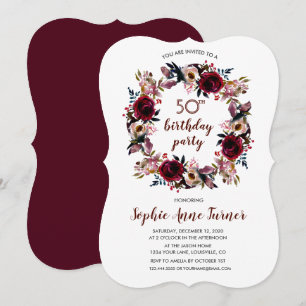 Rustic Marsala Floral Craft Paper Birthday Party Invitation
