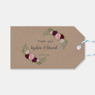 Rustic Marsala Floral Craft Paper Wedding Gift Tags