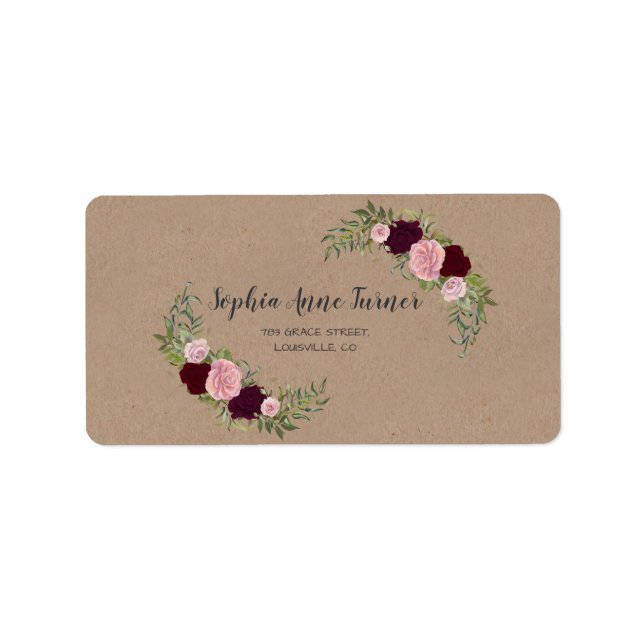 Rustic Marsala Floral Craft Paper Wedding Label (Front)