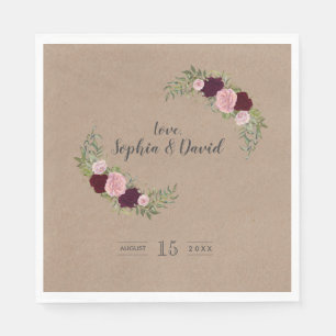 Rustic Marsala Floral Craft Paper Wedding Napkins