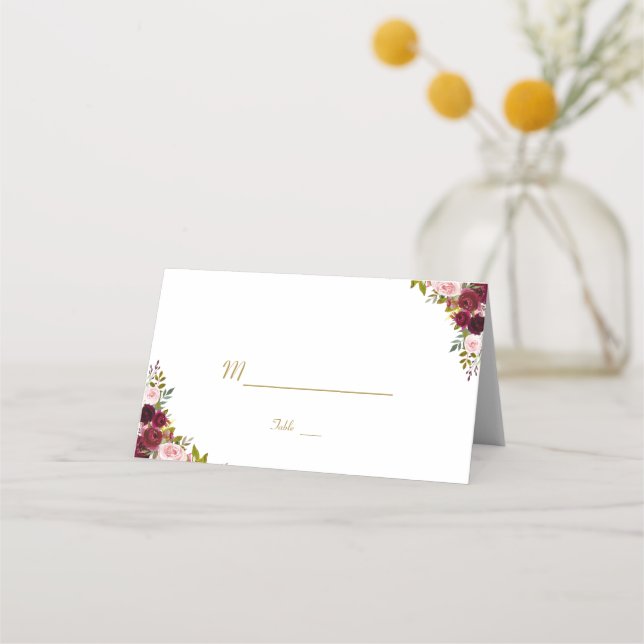 Rustic Marsala Floral Navy Blue Table Number Place Card (Back)