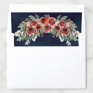 Rustic Marsala Floral Navy Blue Wedding Envelope Liner