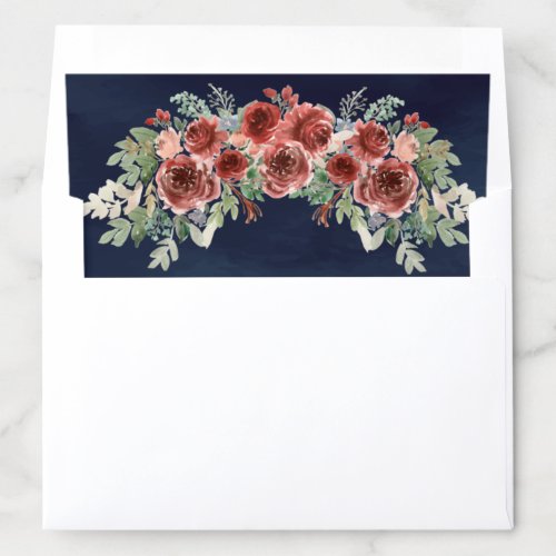 Rustic Marsala Floral Navy Blue Wedding Envelope Liner