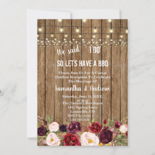 Rustic Marsala Floral Old Barn I DO BBQ Invite