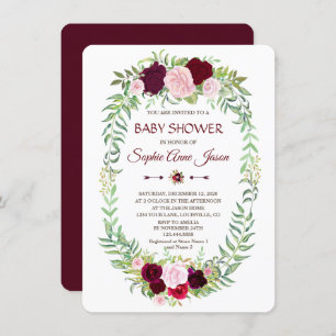 Rustic Marsala Floral Wreath Baby Shower Invitation
