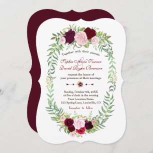 Rustic Marsala Floral Wreath Burgundy Wedding Invitation