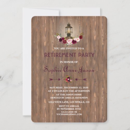 Rustic Marsala Wood Old Lantern Bridal Shower Invitation