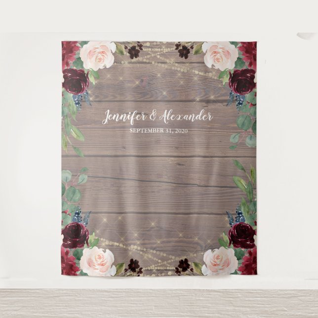 Rustic Marsala Wood Wedding Photo Booth Backdrop (Front)