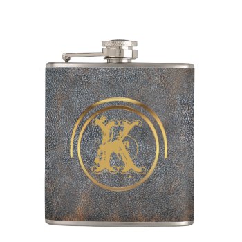 Rustic Masculine | Monogrammed Brown Leather Look Hip Flask by angela65 at Zazzle