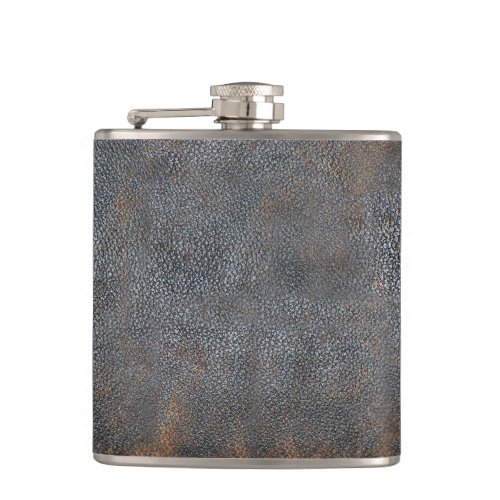 Rustic Masculine Worn  Brown Leather Look Hip Flask