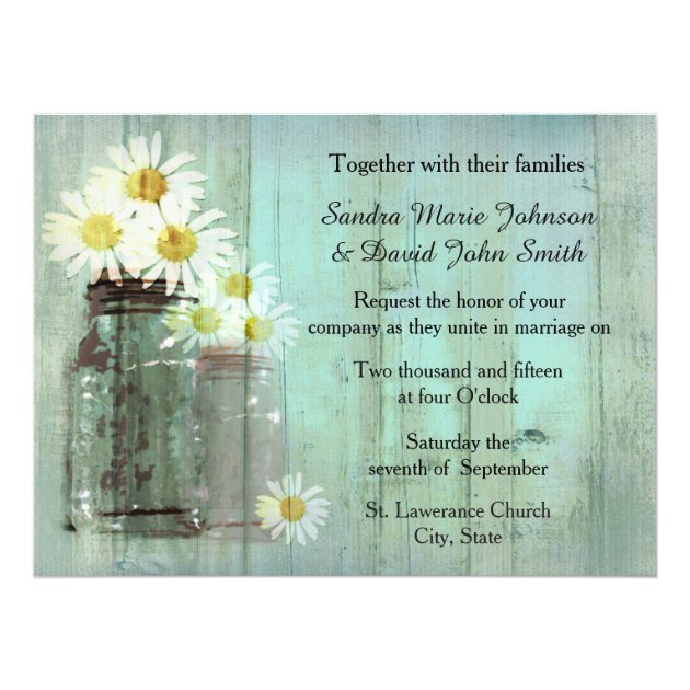 Rustic Mason Jar And Daisy Wedding Invitation