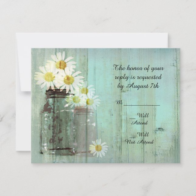 Rustic Mason Jar And Daisy Wedding R.S.V.P RSVP Card (Front)