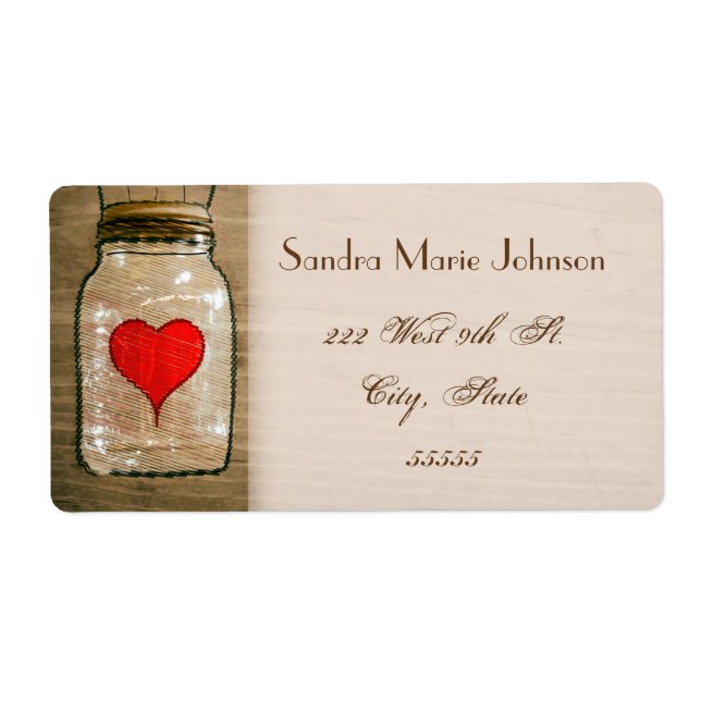 Rustic Mason Jar and Hearts Wedding Address Labels (Front)