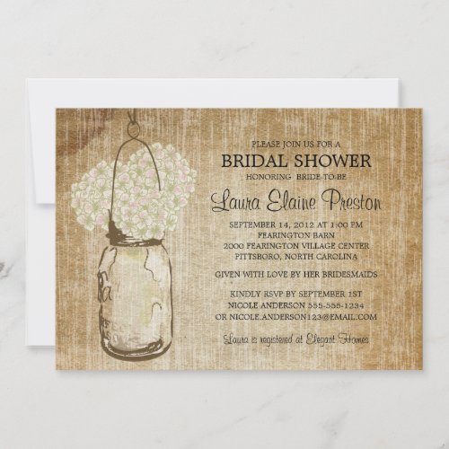 Rustic Mason Jar and Hydrangeas Custom Invite