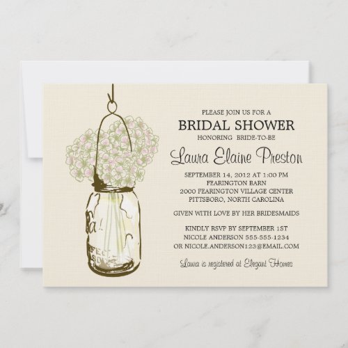 RustIC Mason Jar and Hydrangeas Custom Invitation