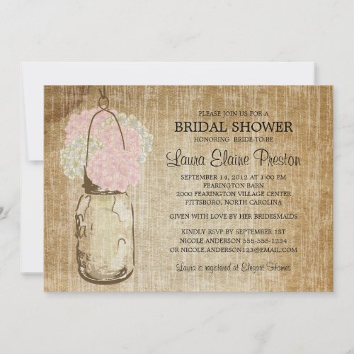 Rustic Mason Jar and Hydrangeas Personalized Announcement