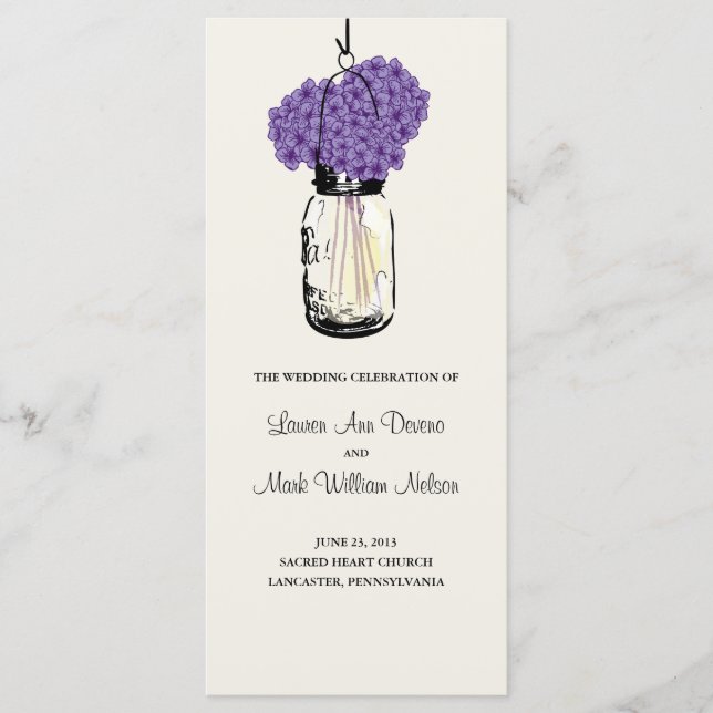 Rustic Mason Jar and Hydrangeas Program (Front)
