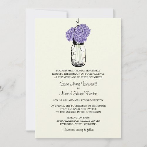 Rustic Mason Jar and Hydrangeas Wedding Personalized Announcements