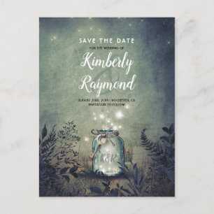 Rustic Mason Jar and String Lights Save the Date Announcement Postcard