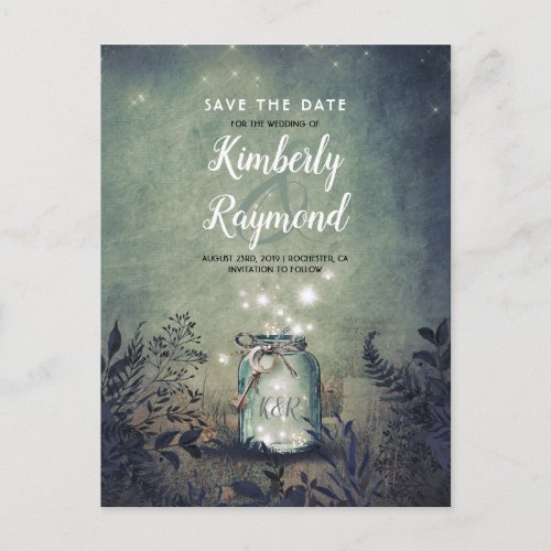 Rustic Mason Jar and String Lights Save the Date Announcement Postcard