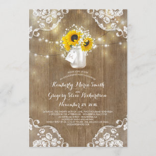 Rustic Mason Jar and Sunflowers Engagement Party Invitation