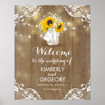 Rustic Mason Jar And Sunflowers Welcome Sign by jinaiji at Zazzle